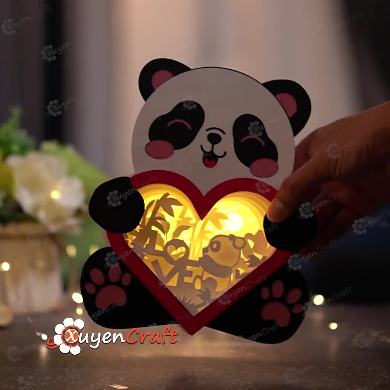 Panda Heart Lantern Shadow Box, DIY Template (PDF, SVG) - Etsy