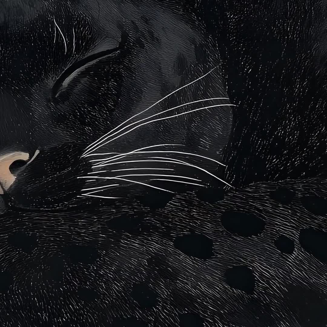 浮世絵版画「黒豹」：日本のアート、ミニマリスト猫（デジタル