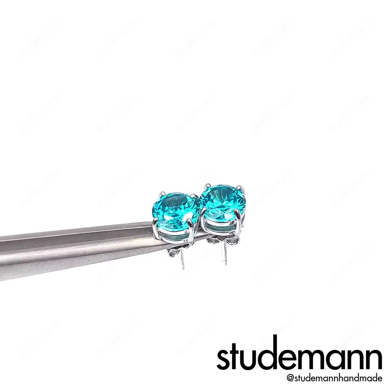 Paraiba Tourmaline Silver Stud Earrings / Neon Blue Round Brilliant Cut in 100% high quality Eco-Friendly Recycled Sterling Silver Earrings for YOU!