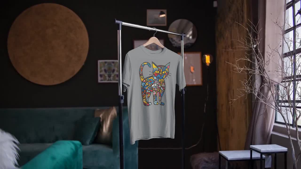 Keith Haring Inspired Graffiti Style Cat Shirt Vibrant Minimalist Colorful Art Shirt Cool Cat T-Shirt Artistic Cat Lover Gift Pop Art Design video poster