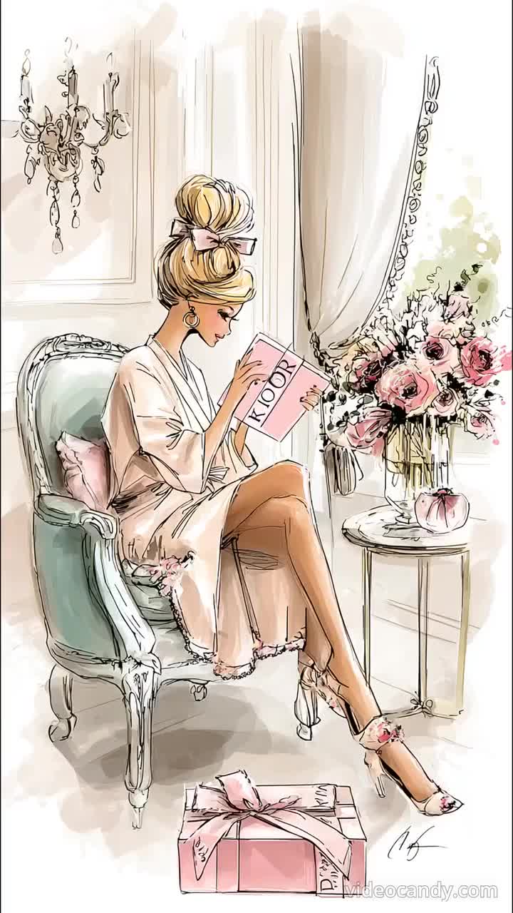 パリのファッションイラスト｜花を持つエレガントな女性（デジタル