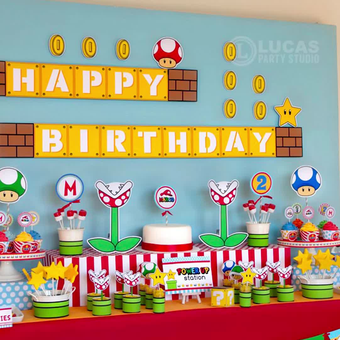 Decorazioni di compleanno ispirate a Super Mario Stampabili personalizzati  Decorazioni per feste di Mario cart, super mario party, 1a festa di  compleanno -  Italia