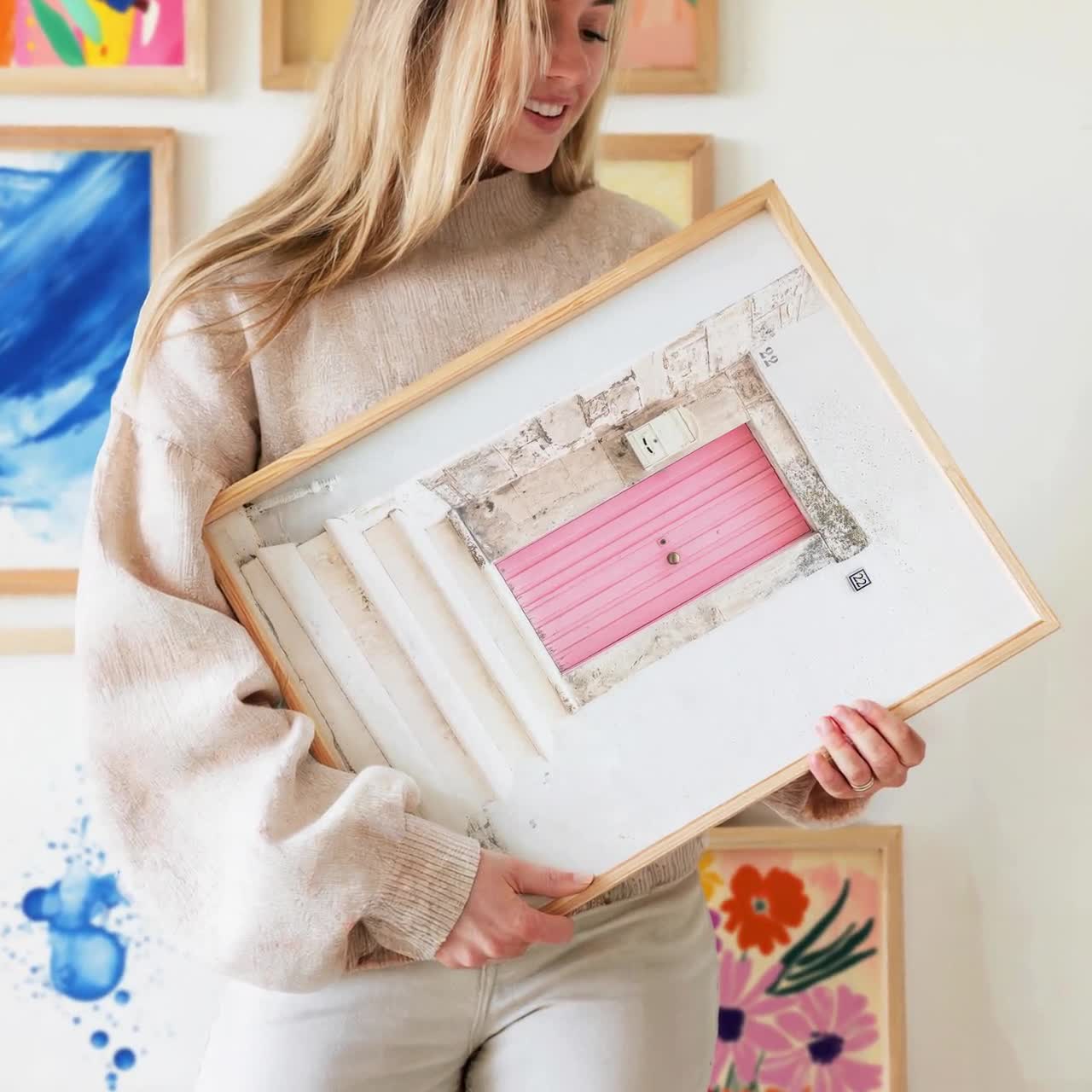Pink Door Print, European Doorway, Pastel Pink Door Poster, Travel
