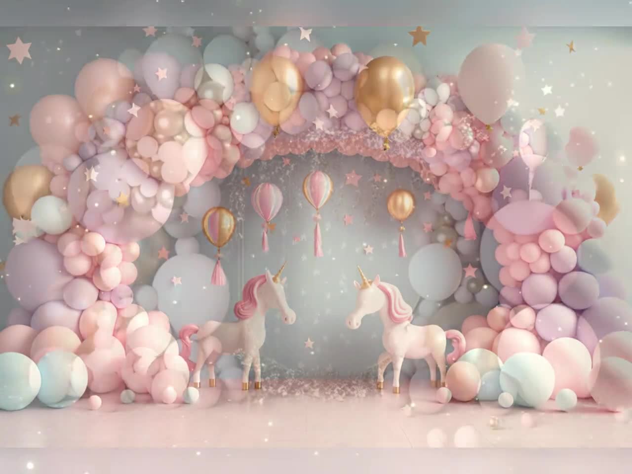 18 Pastel Balloons Digital Backdrops, Rainbow Balloon Arch