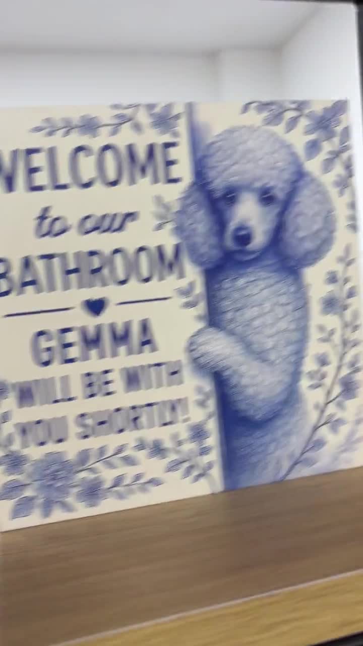 Funny Poodle Bathroom Sign | Welcome to Bathroom Dog Wood Block
