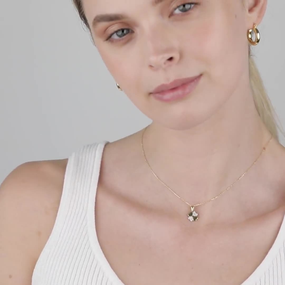 Collana QUADRIFOGLIO, Collana portafortuna placcata in oro 18k con quadrifoglio e ZC