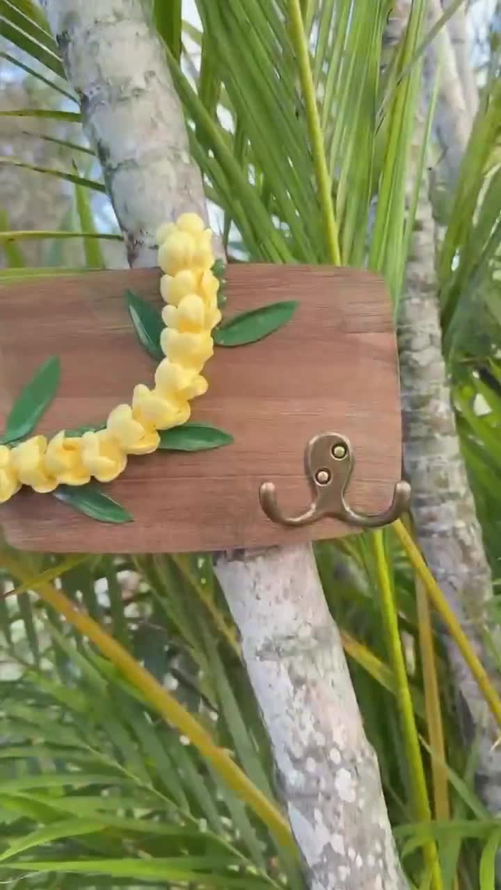 Mini Hawaii Flower Lei Art Key Hook- Orange or Yellow Pua Kenikeni