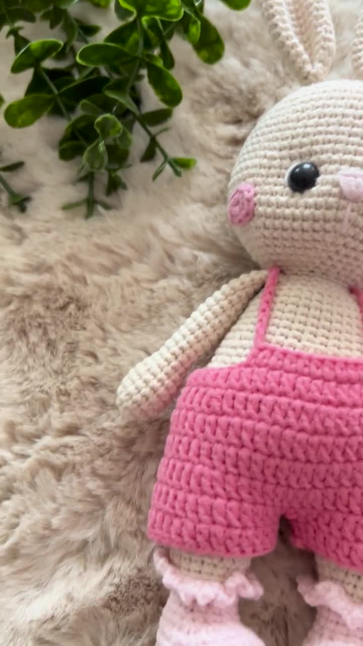 Handmade Pink Overalls Amigurumi Doll soft crochet Baby Girl Toy Baby shower gift Nursey Decor Newborn Gift video poster