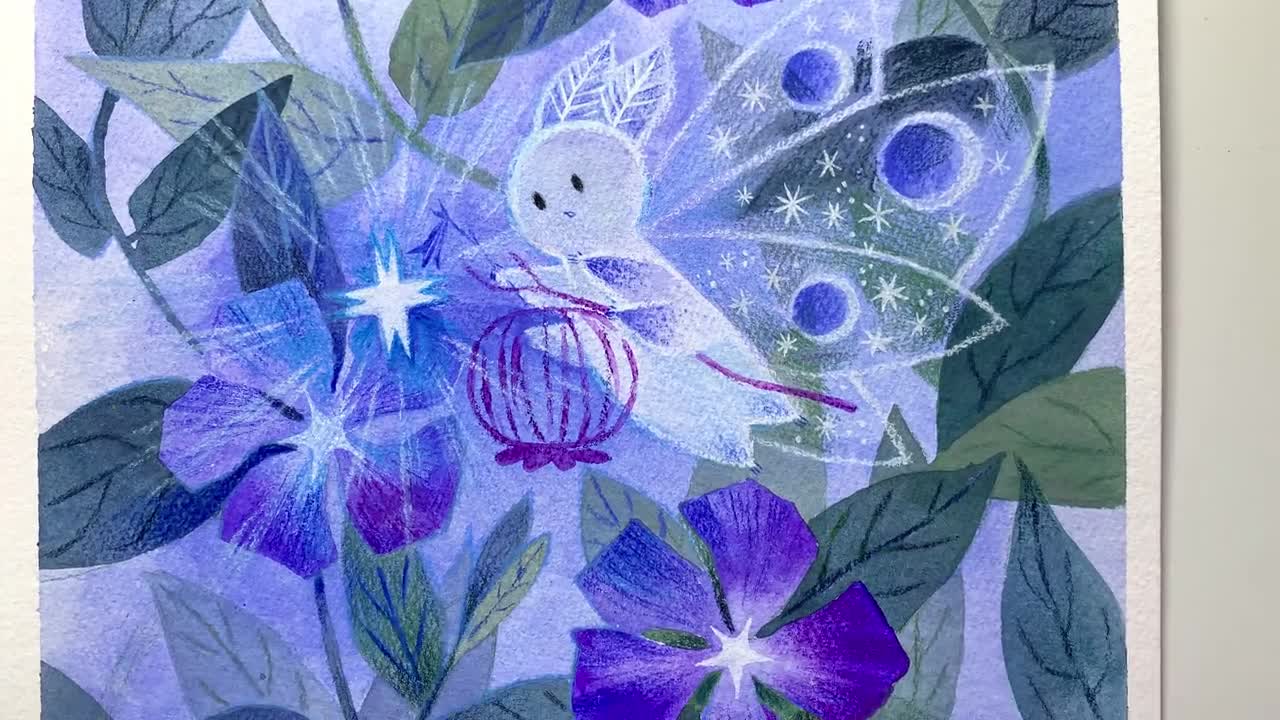 ツルニチニチソウの水彩画：植物自然アート、11x12インチ - Etsy 日本