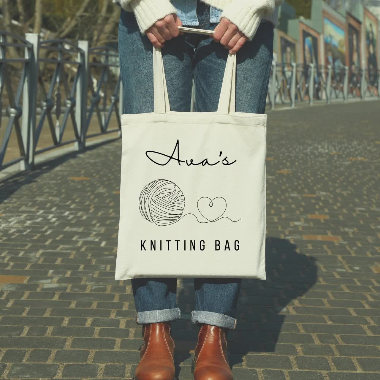 Personalized Knitting Tote Bag Custom Name Project Bag for Crochet Storage  Knitting Gift Idea for Knitter Grandma Gift Mother's Day Gift 