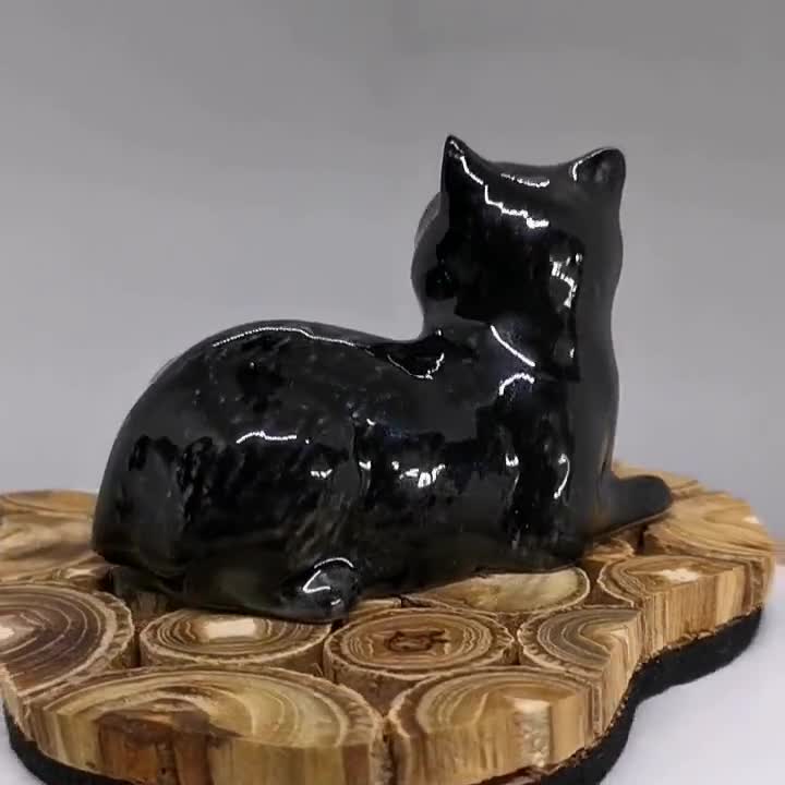 Black Cat Figurines, Crouching Black Cat, Gift for Mom 