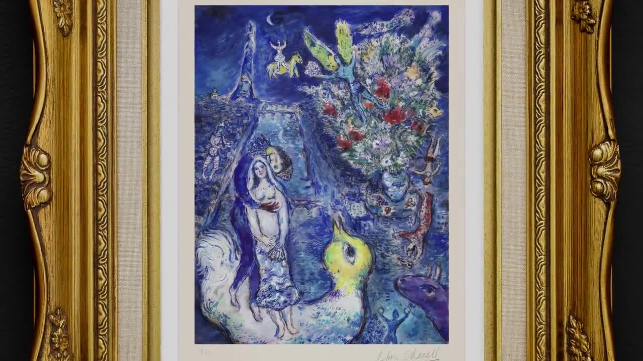 MARC CHAGALL 'lovers With a Bouquet' - Original Lithograph- Signed