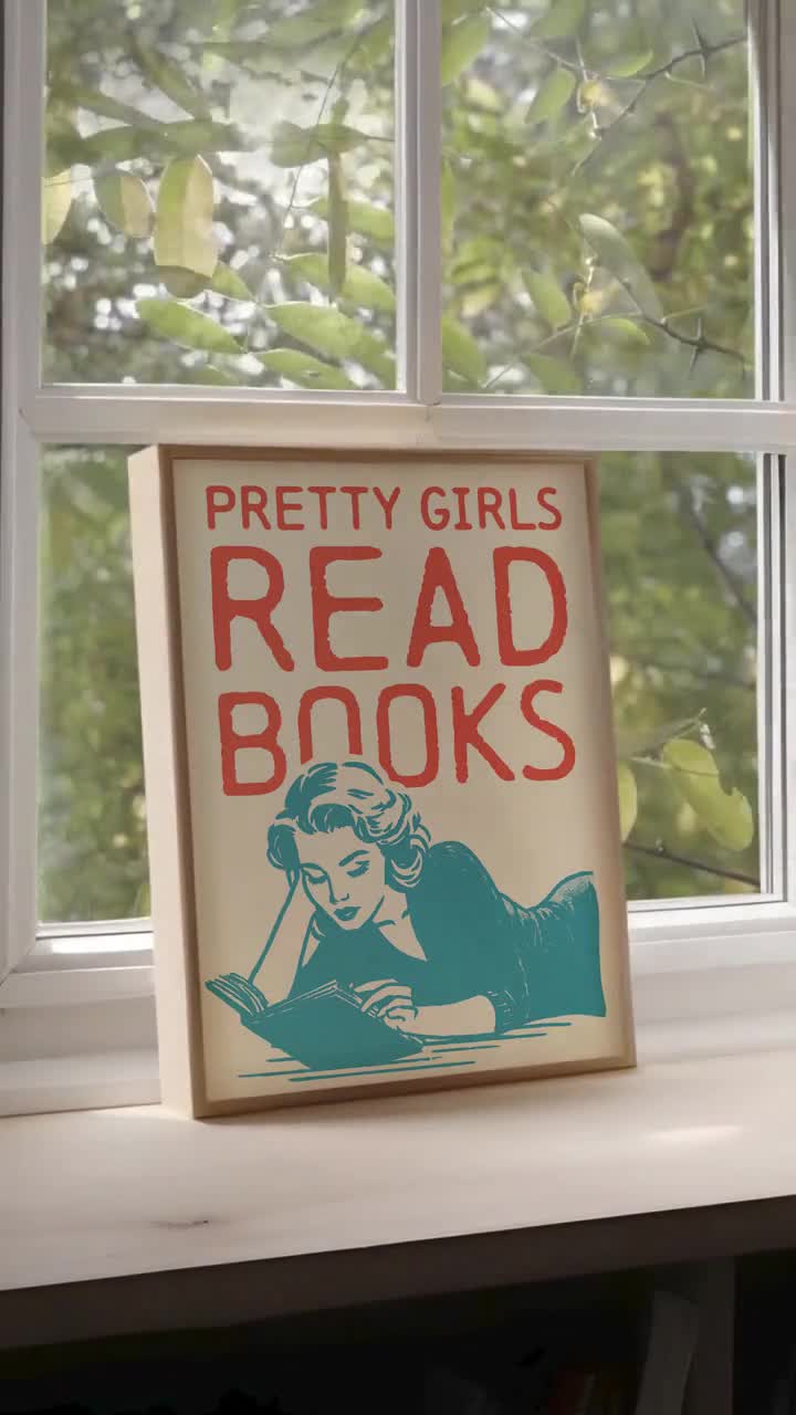Pretty Girls Read Books Retro Wall Art for Home Library Bookish