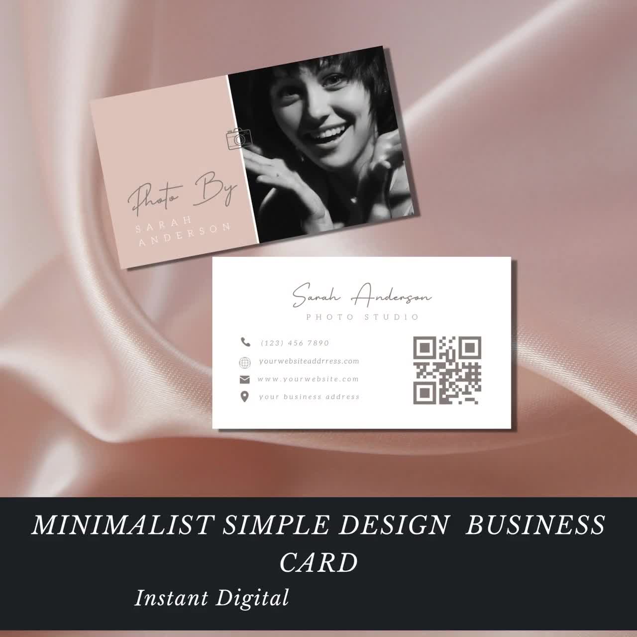 Minimalist Photographer Business Card Template With QR Code & Photo, Modern  Feminine DIY Editable Printable Photography Studio Business Card