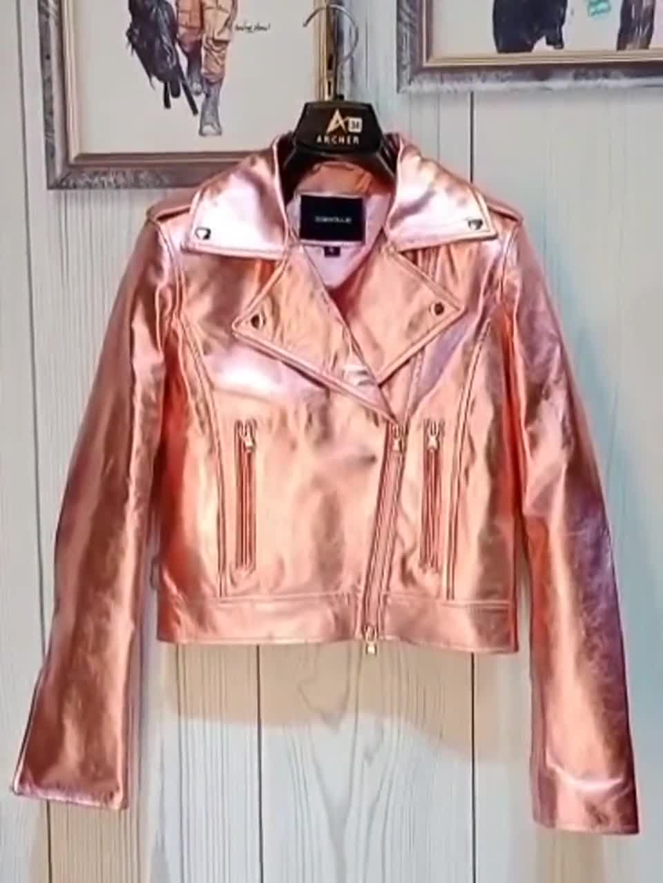 leather women jacket perfecto Pink,Gold,White - LePerfecto Rose