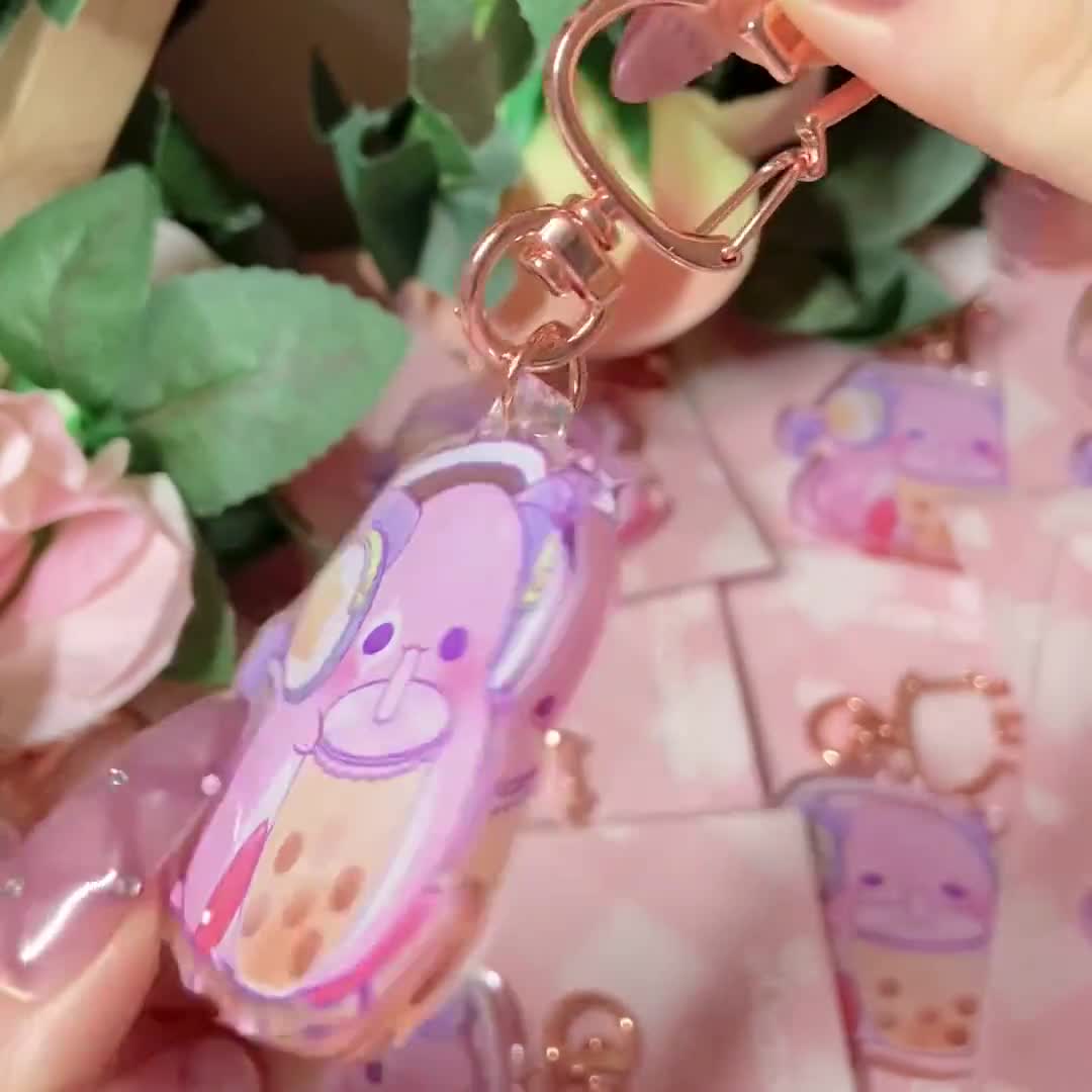 MapleStory Juice Water Cup Keychain Keyring Charm Pink Bean Yeti