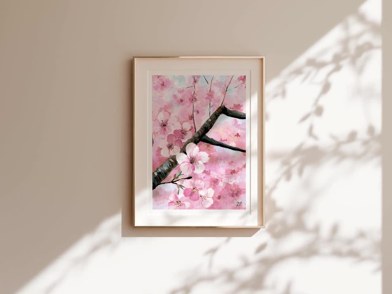 Pink Cherry Blossom Gouache Art Print: Spring Floral Wall Decor - Etsy