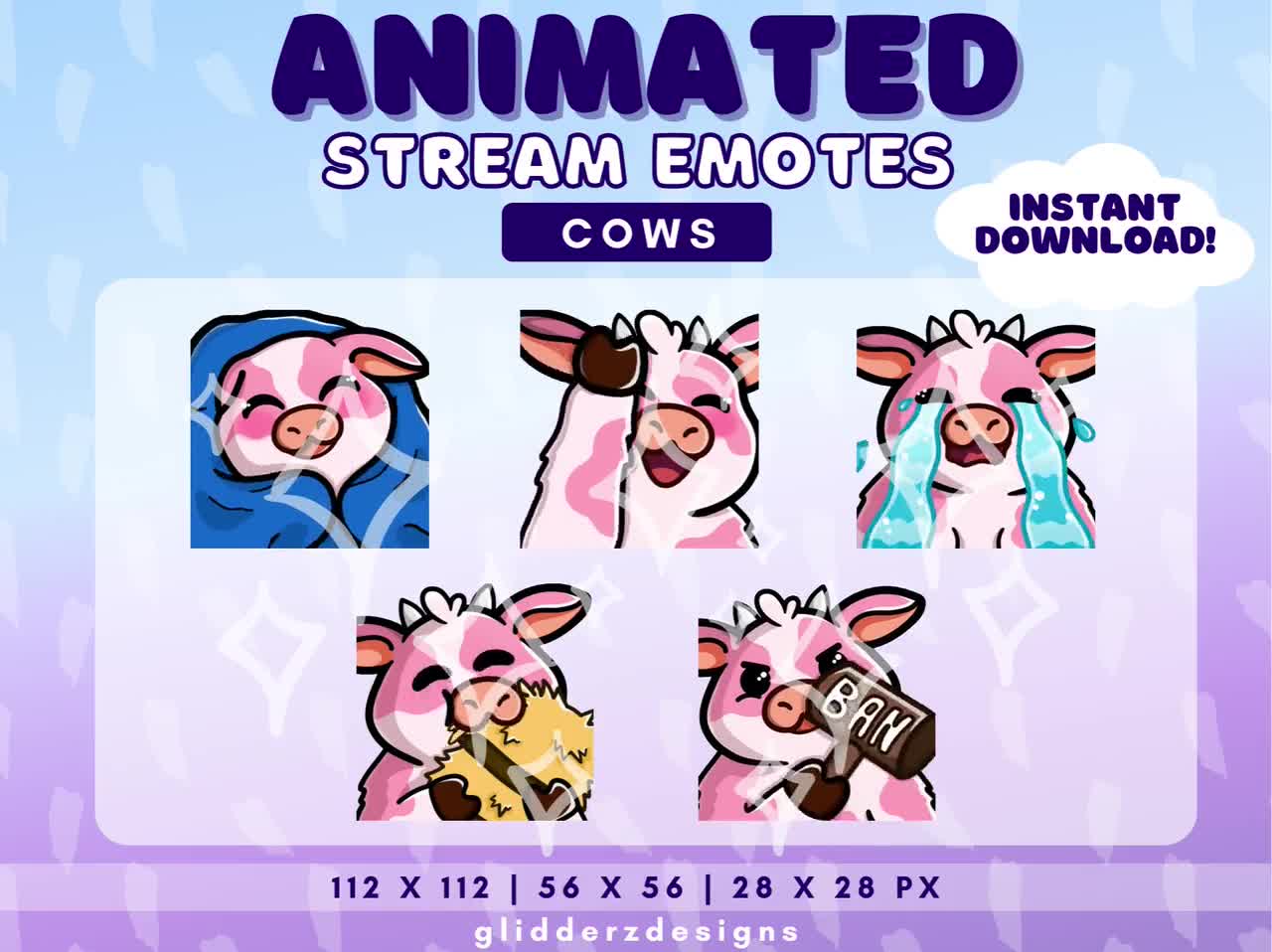 ANIMATED Emotes Twitch Strawberry Cow | Pink Cow Animated Emotes | Cow  Stream Emote Animated | Strawberry Cow Emotes | Twitch Animate Emote