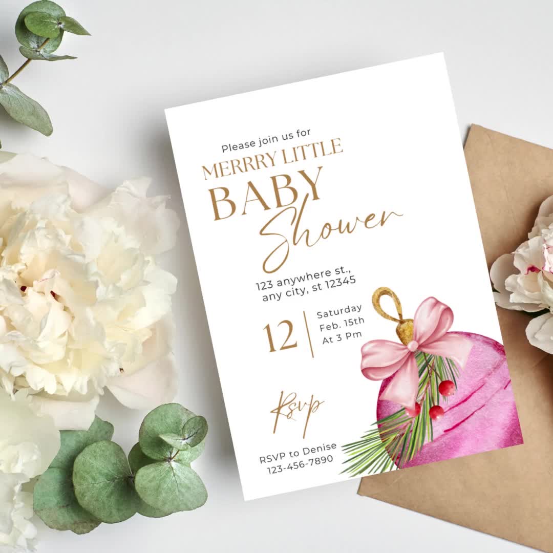 Pink Holiday Ornament Baby Shower Invitation for Girl, Editable Christmas  Baby Shower Invite Template, Pink Christmas Baby Shower Invite - Etsy, image size:1080x1080