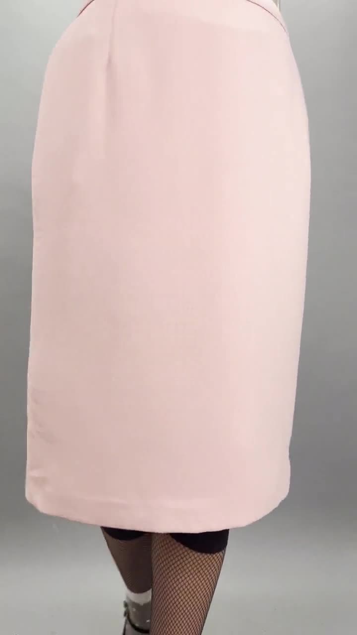 Pink Pencil Skirt | 90's Rose Mid Calf Length Skirt with Light Crinkle  Texture | Size Large 32