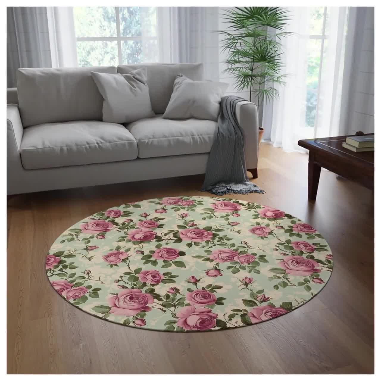 Vintage Victorian Pink Rose Round Area Rug 60