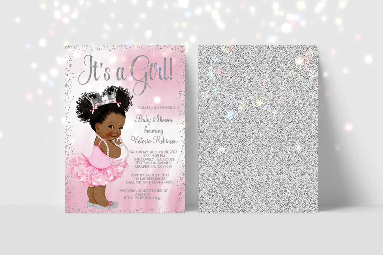 Pink and silver store baby shower invitations