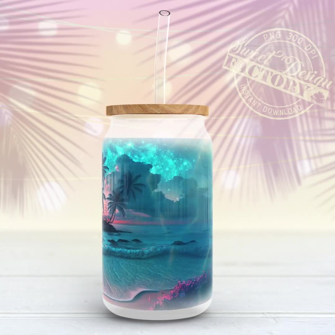 Summer Beach Trip Scenery for 16 oz Libbey Glass Can Wrap - Drizy Studio