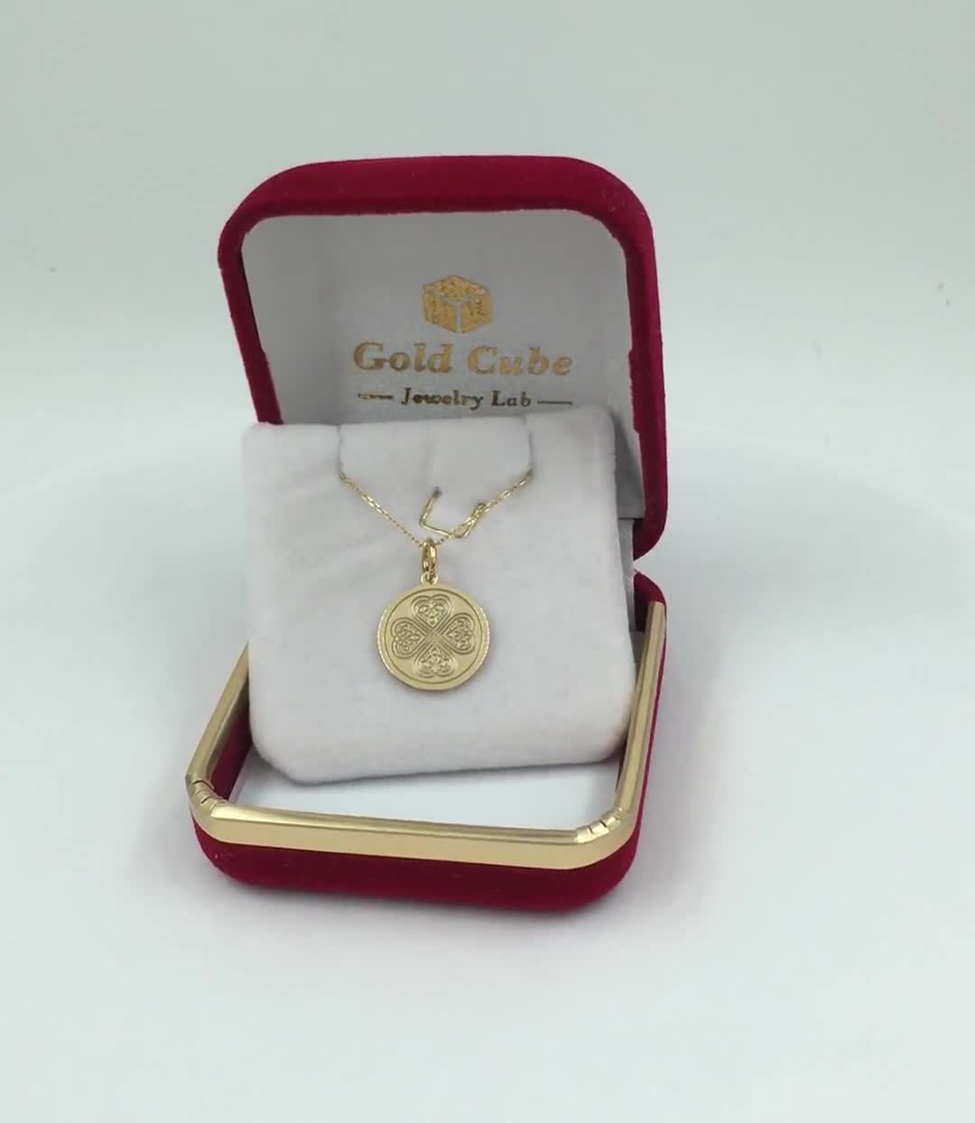 Real 14K Solid Gold Celtic Four Leaf Clover Pendant, Personalized