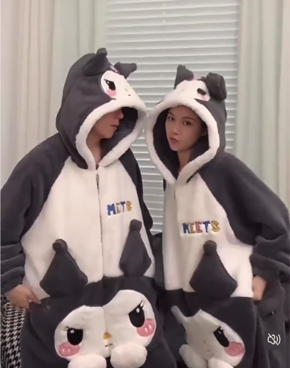 Kuromi Kigurumi, Adult Onesie, Unisex Zip-front Loungewear