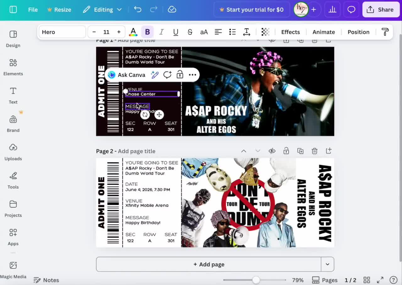 ASAP Rocky Don't Be Dumb World Tour Souvenir Ticket – Editable Canva Template (Instant Download) video poster