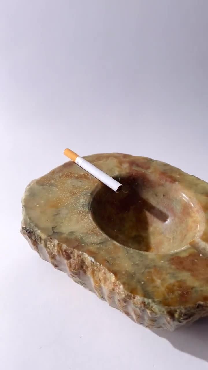 Vintage 1960s Alabaster Ashtray, Hand Carved Italian Stone with Raw Textured Design, Sculptural Table Decor, Timeless Elegant Gift Idea video poster