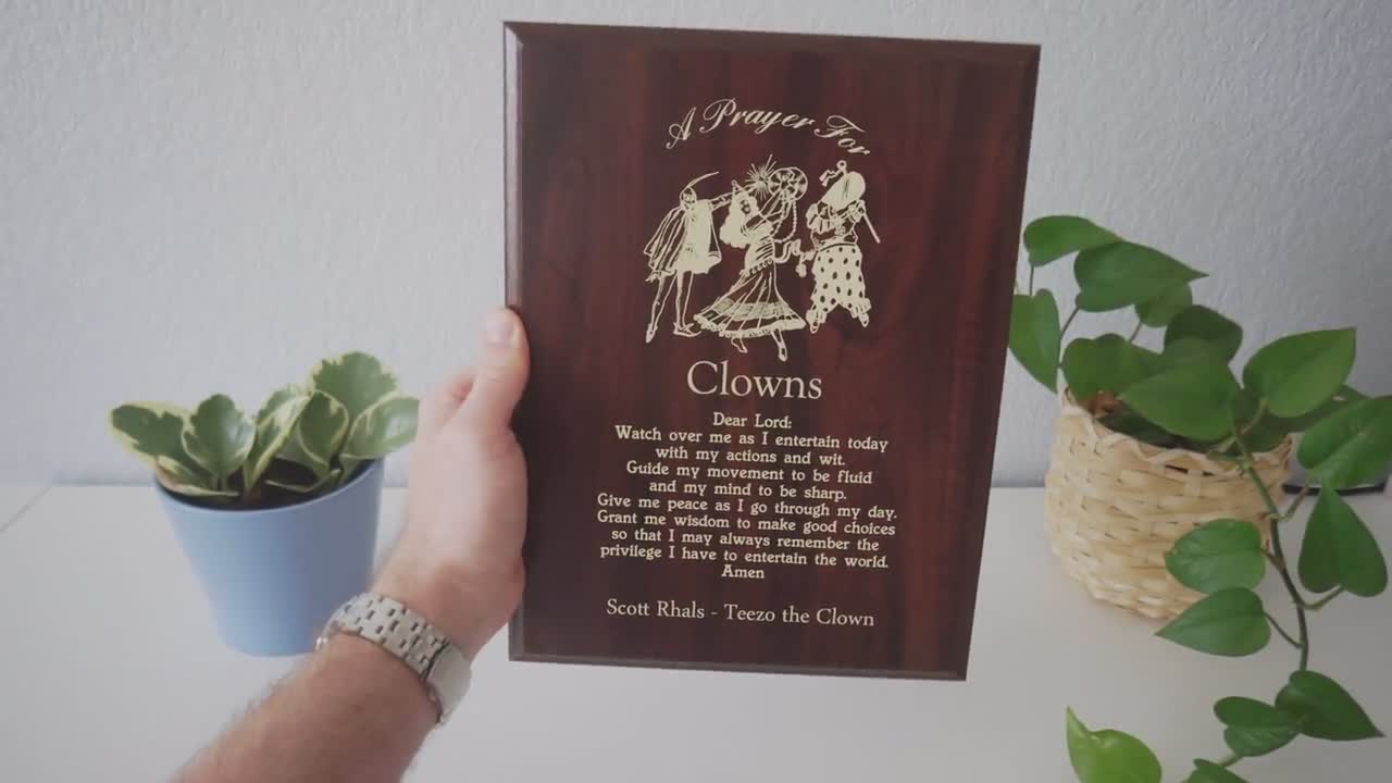 Clown Prayer Plaque | Personalized Clown Performer Gift for Mimes, Jesters,  or Harlequins