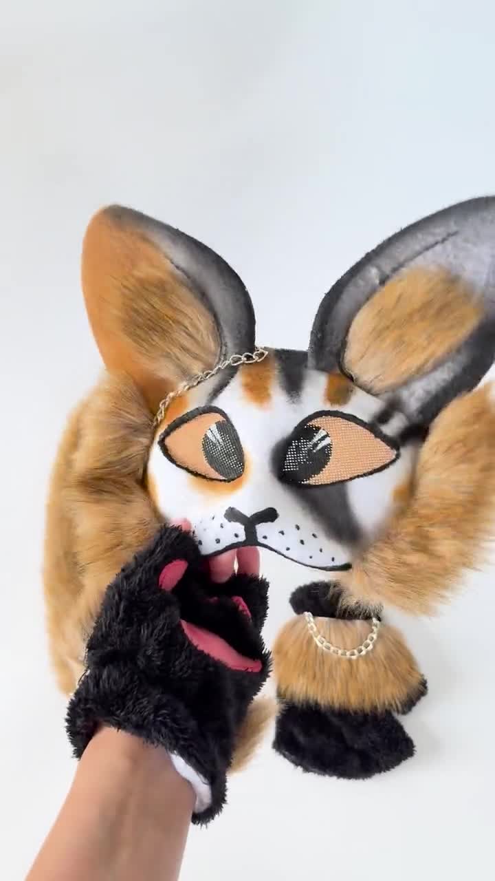 ハンドメイドTherian猫マスク | リアルなブラウンホワイトデザイン