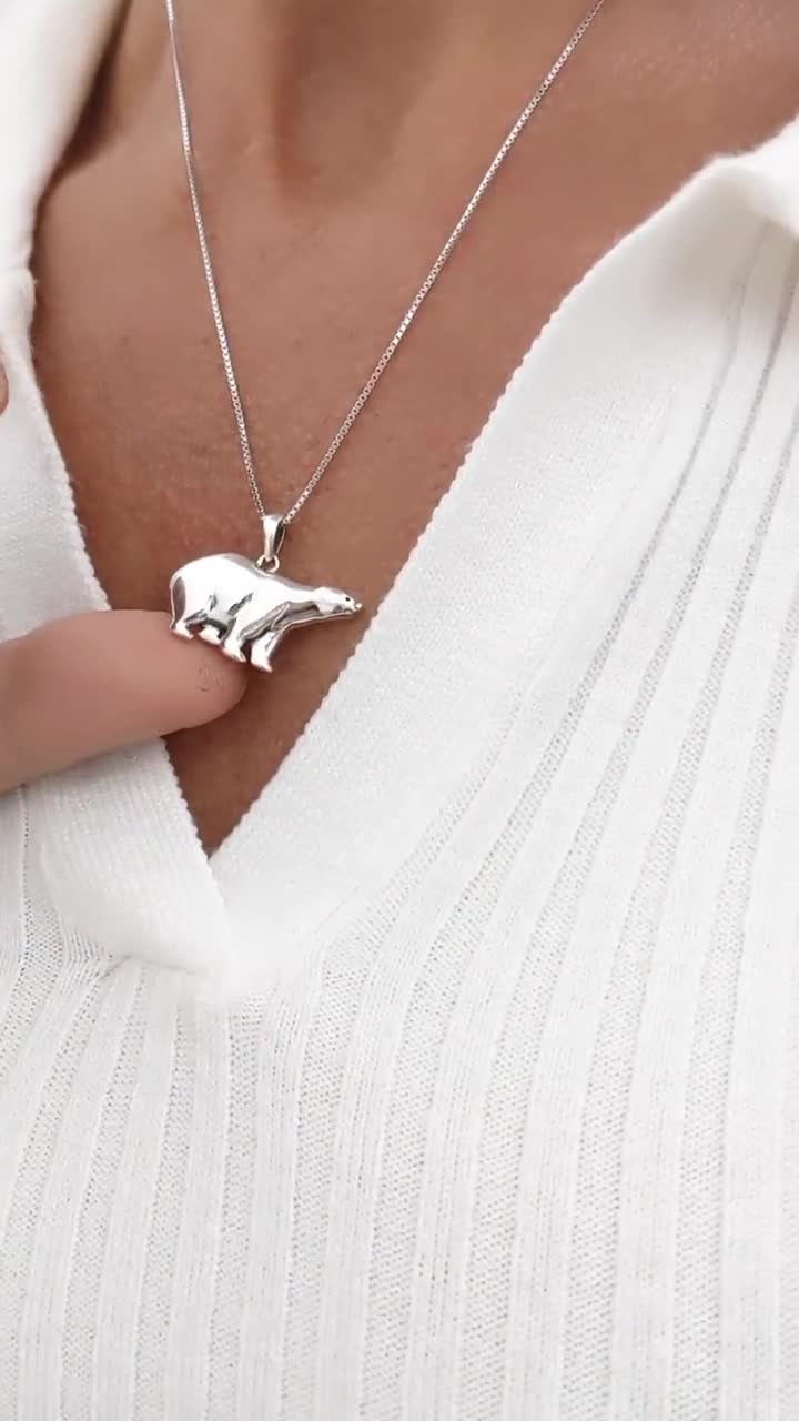 Polar Bear pendant in sterling silver, North Pole Arctic bear jewellery for  her, Save the planet animal necklace charm, Wild animal lovers