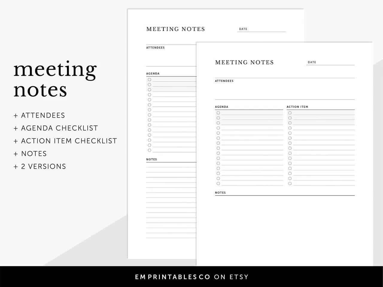 Meeting Notes Template, A4 Size, Letter Printable Meeting Planner,  Discussion Notes, Productivity Planner, Meeting Agenda Template 