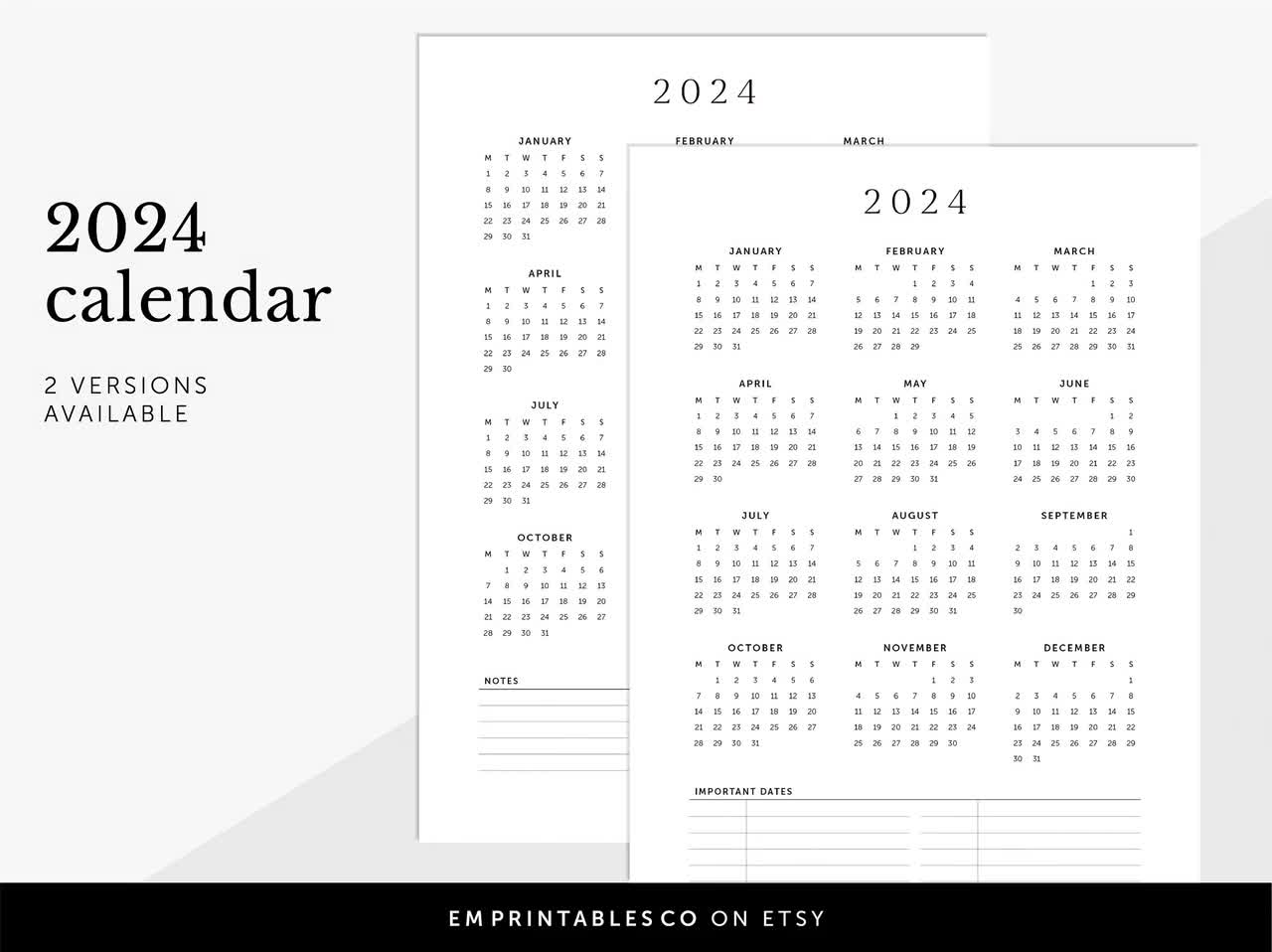 2024 Calendar With Notes, 2024 Wall Calendar, Important Dates 