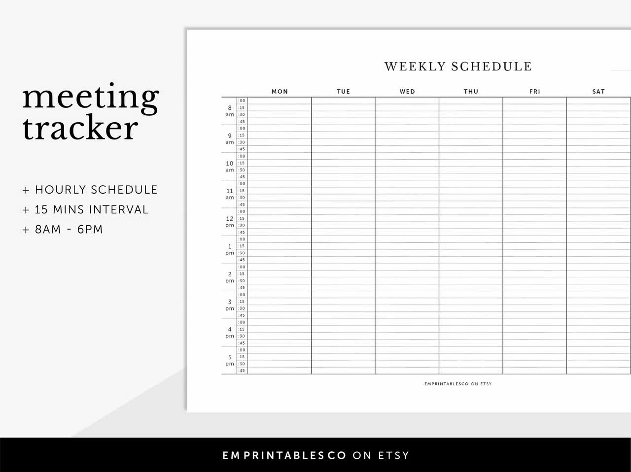 8am 6pm Weekly Schedule Landscape 15 Minutes Interval Weekly Meeting Tracker Weekly Appointments Tracker Fillable Printable A4 Letter