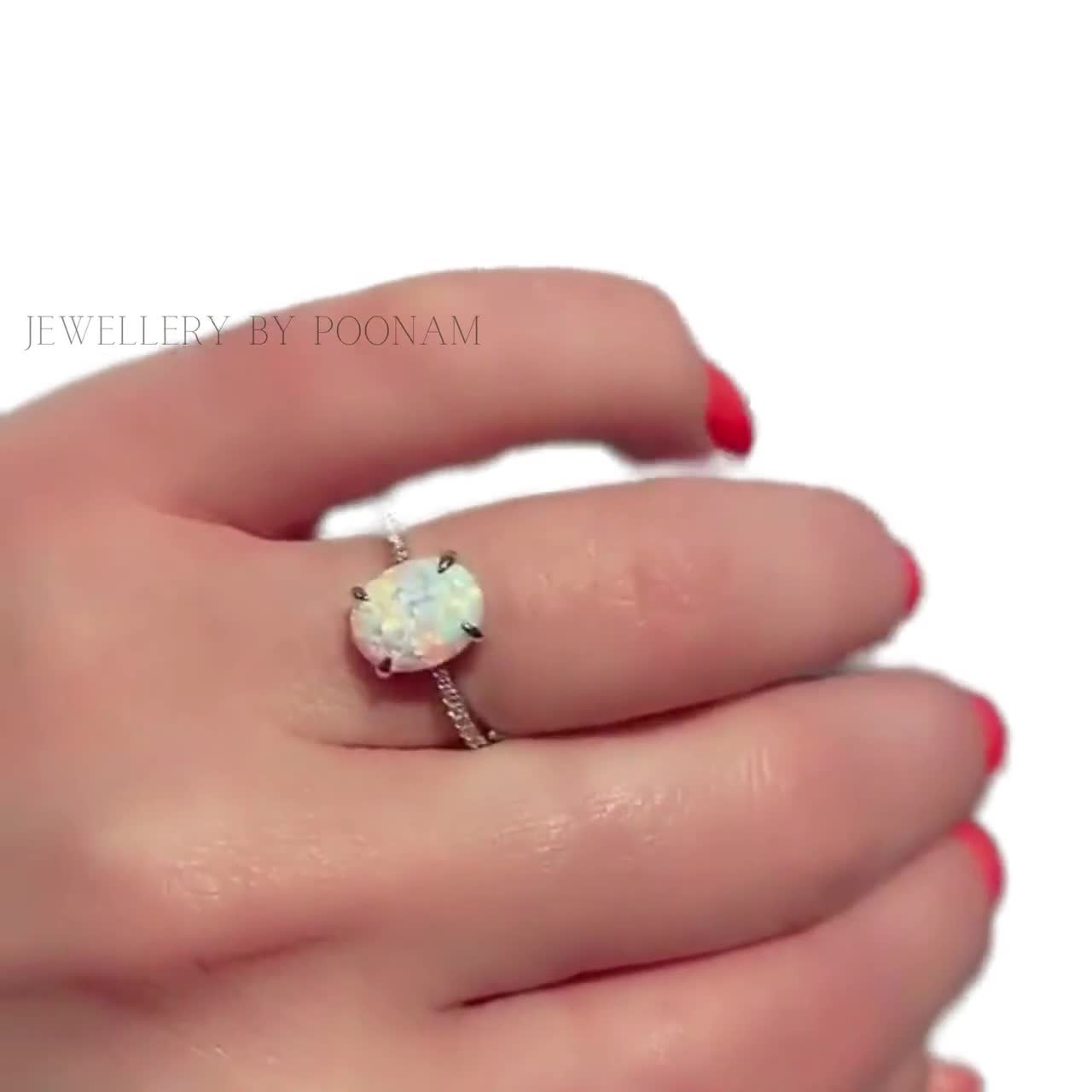 Elegant Oval Cut Opal Stone Engagement Ring in Sterling Silver