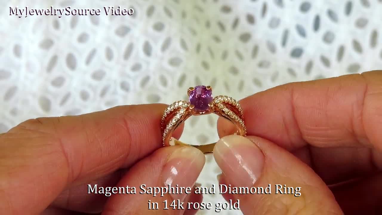 Ceylon Magenta Sapphire Ring: Diamond Split Shank, 14k Rose