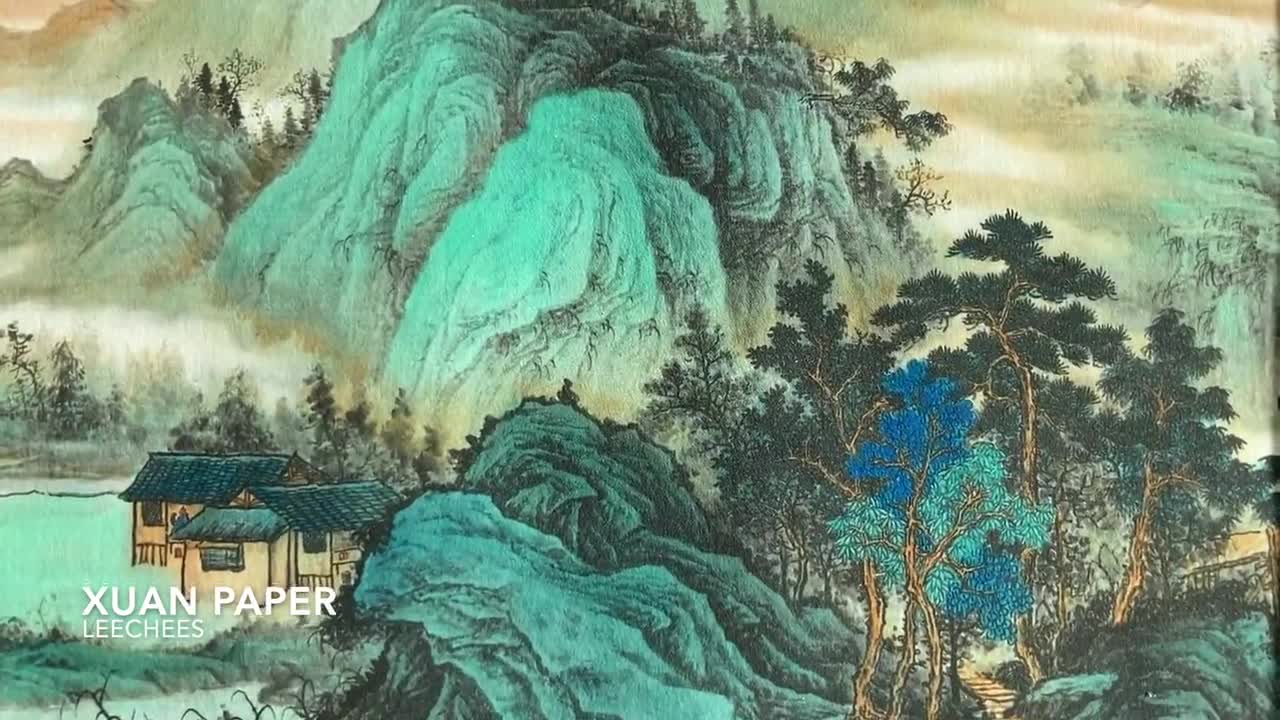 Extra long scroll Shan shui art horizontal narrow Chinese landscape painting giclee print extra wide blue green mountains landscape art WG