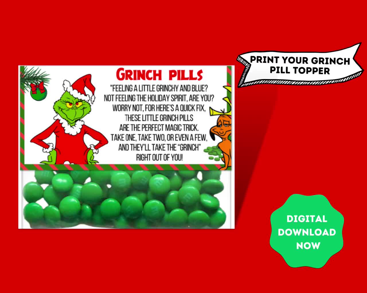 Grinch Pills Topper, Grinch Pills Printable, Digital Label, Grinch