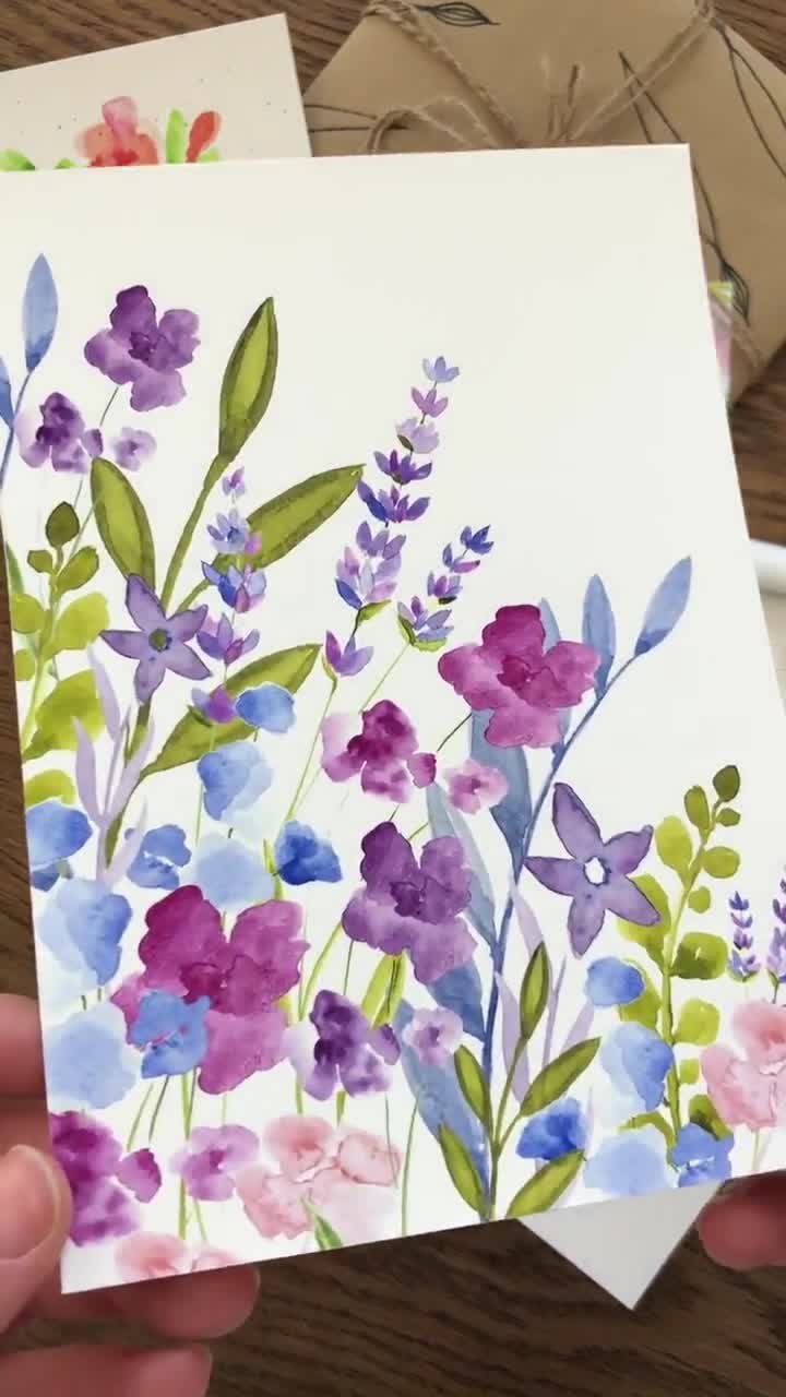 Sweeping Wildflowers Notecard Pack of 4: hand painted watercolor