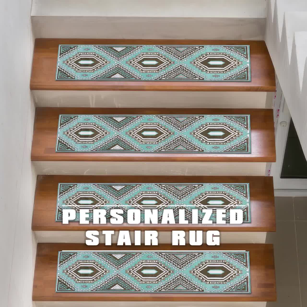 Benissimo, 13+1 tappeto per scale con scale di atterraggio, design moderno stampato, morbido runner per gradini in legno per interni, set di 13 (23 x 81 cm) +1 (78,7 x 78,7 cm), tramonto