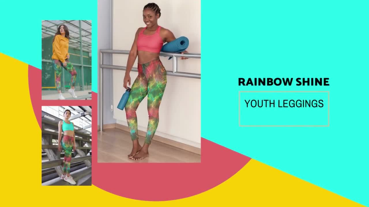 Rainbow Shine Youth Leggings, Vibrant Funky Rainbow Pattern Youth Leggings  Teen Active Wear Dance Leggings for Teens Stretchy Pants Colorful 