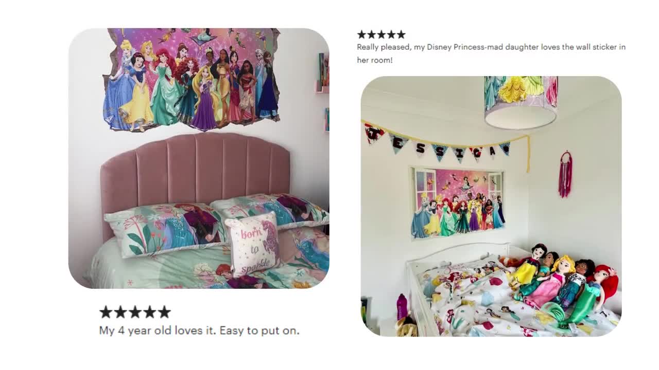 2-Pack Fairy Princess Wall Decals – Large Peel & Stick Murals For Girls' Room, Nursery, Playroom - View #11