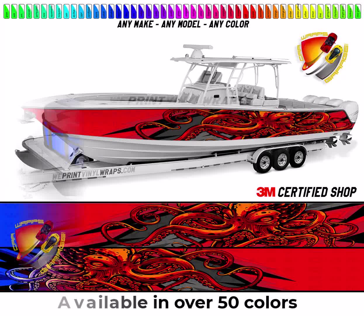Octopus Red Orange Ocean Graphic Boat Vinyl Wrap Fishing Pontoon