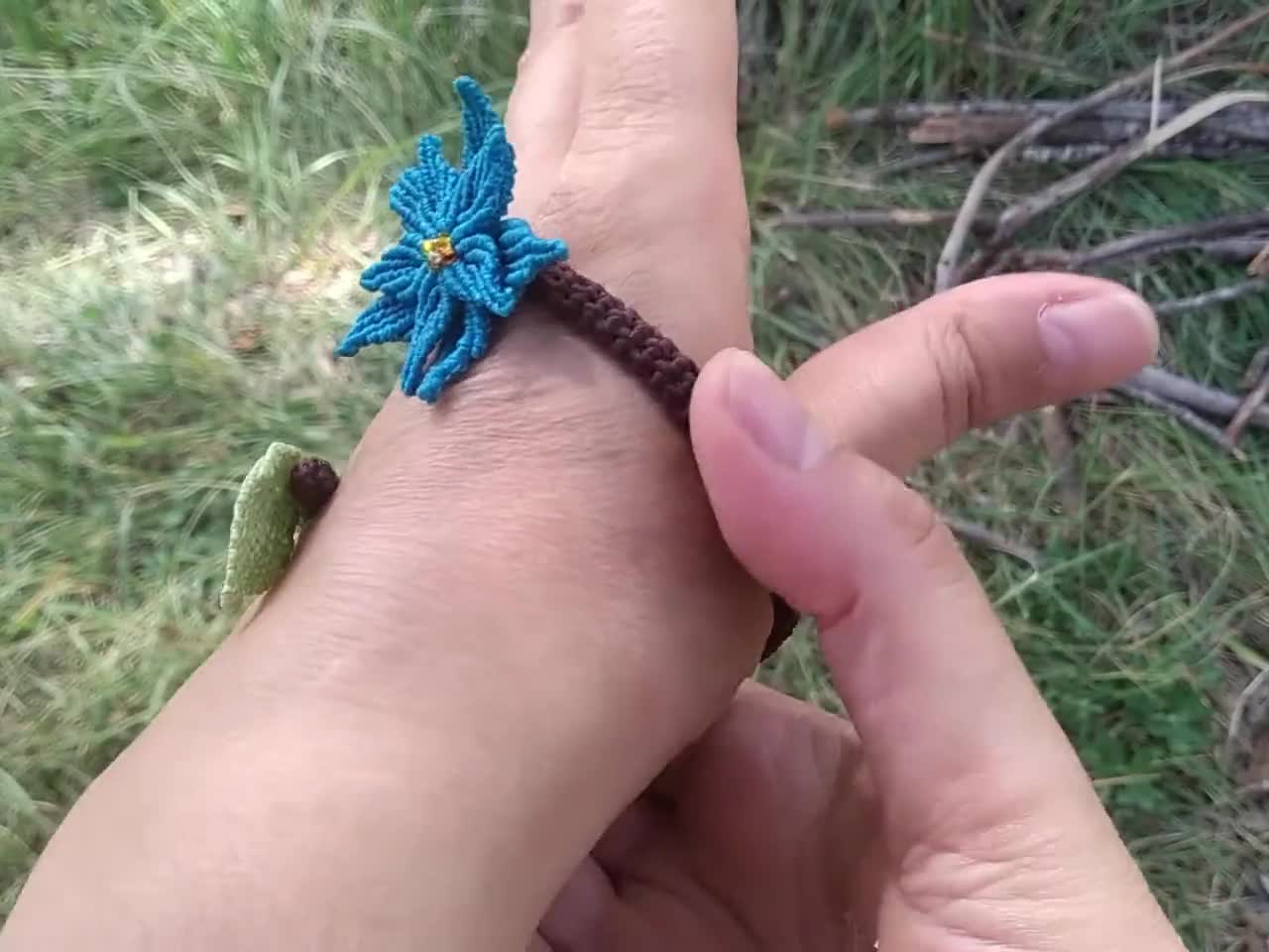 Macrame Flower Bracelet, Floral Cuff Bracelet, Blue Flower Bracelet,  Colourful Bracelet, Nature Bracelet, Blue Bracelet, Waterproof Bracelet