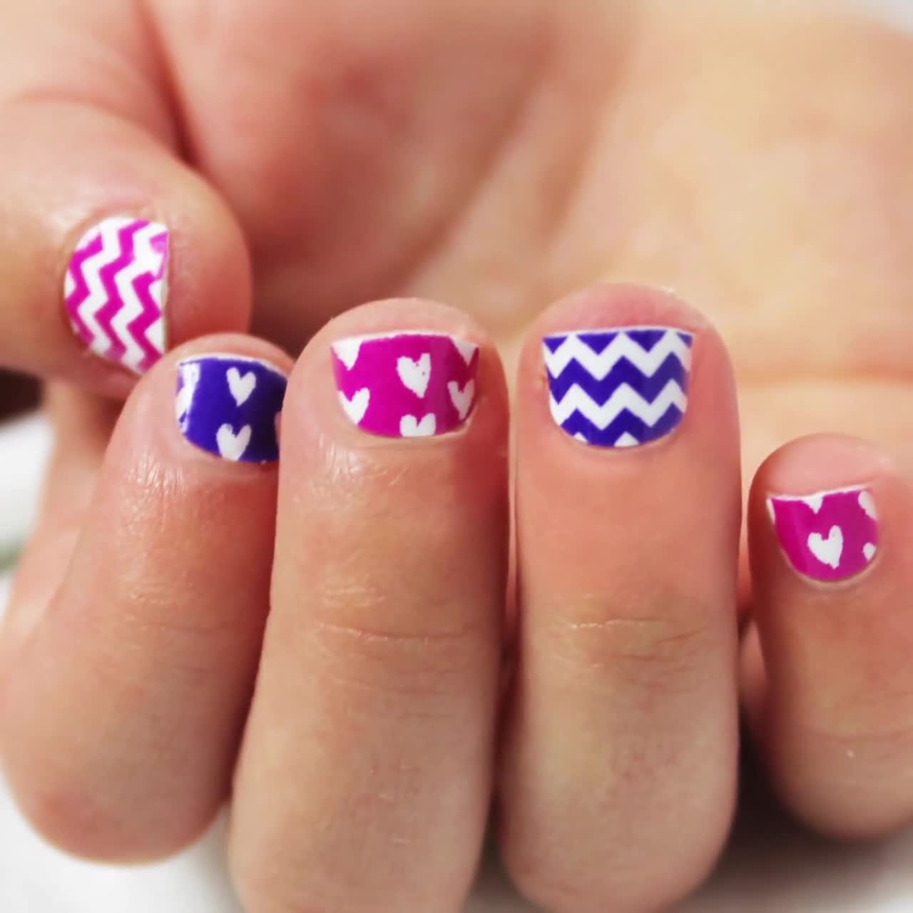 Nail..Heart４♡ Purple & Hot Pink Chevron Heart Kids Nail Wraps - Etsy
