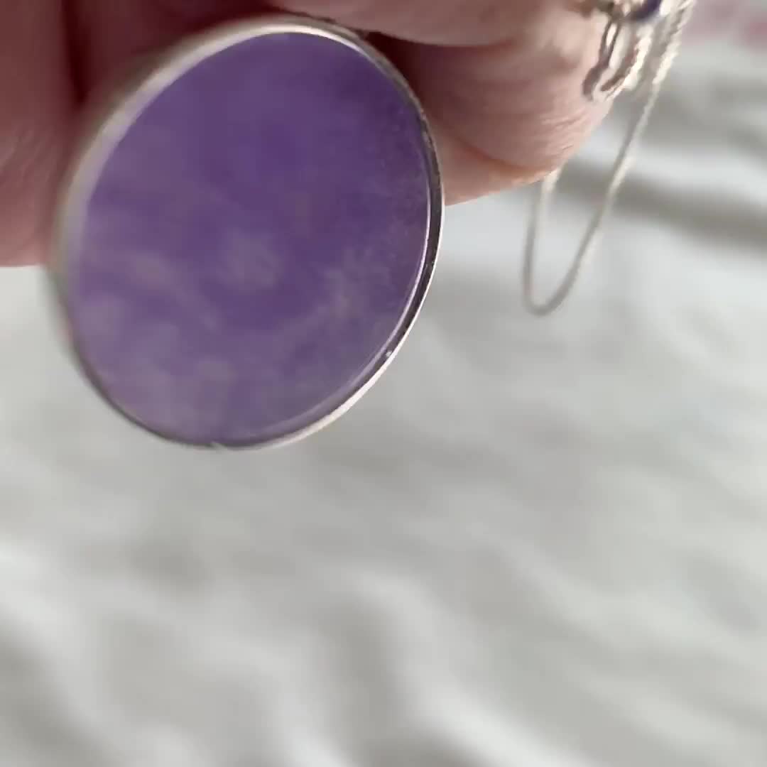 Purple Jade Sterling Silver Dragon Necklace, Lavender Jade Luck