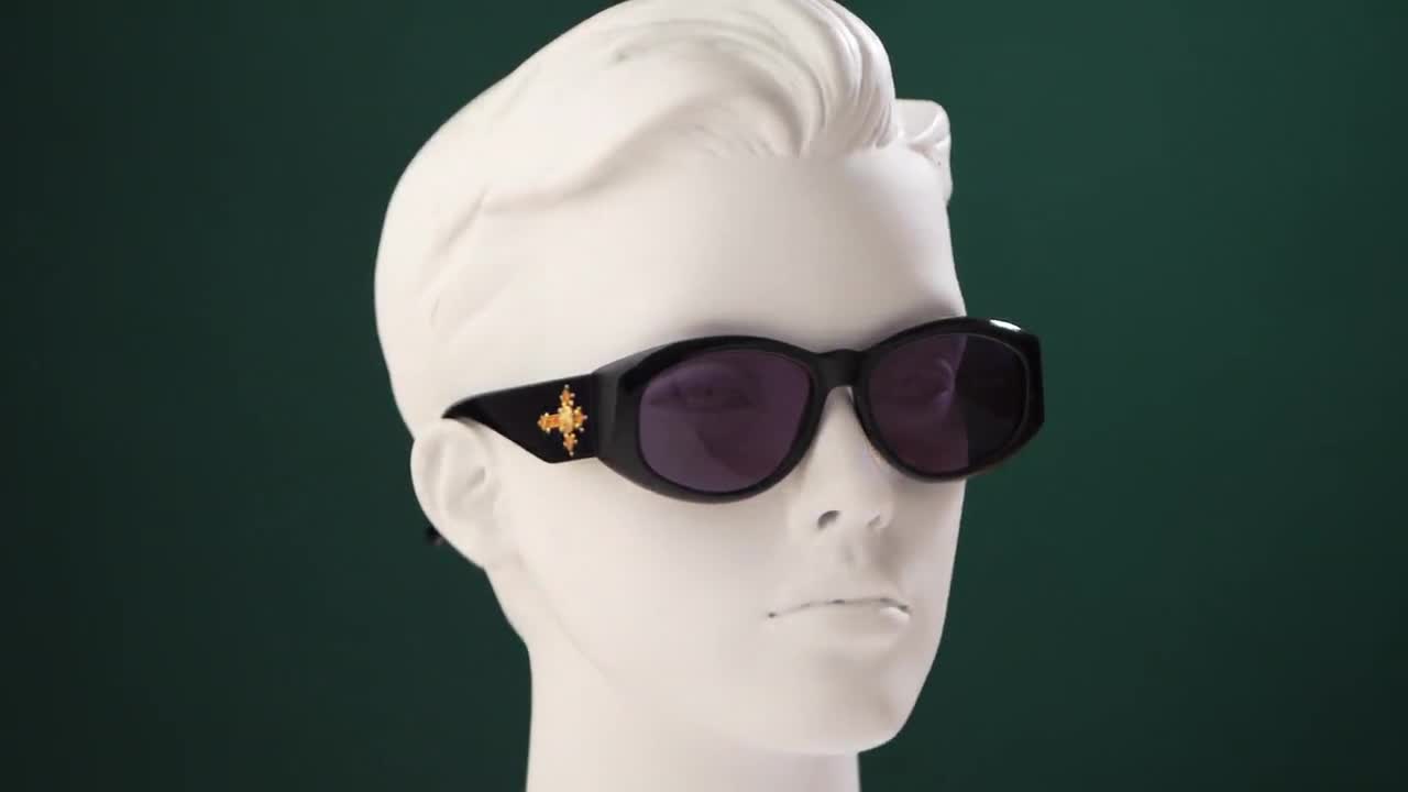 Gianni Versace 4V4 Vintage Sunglasses, Black Gothic Cross Detail